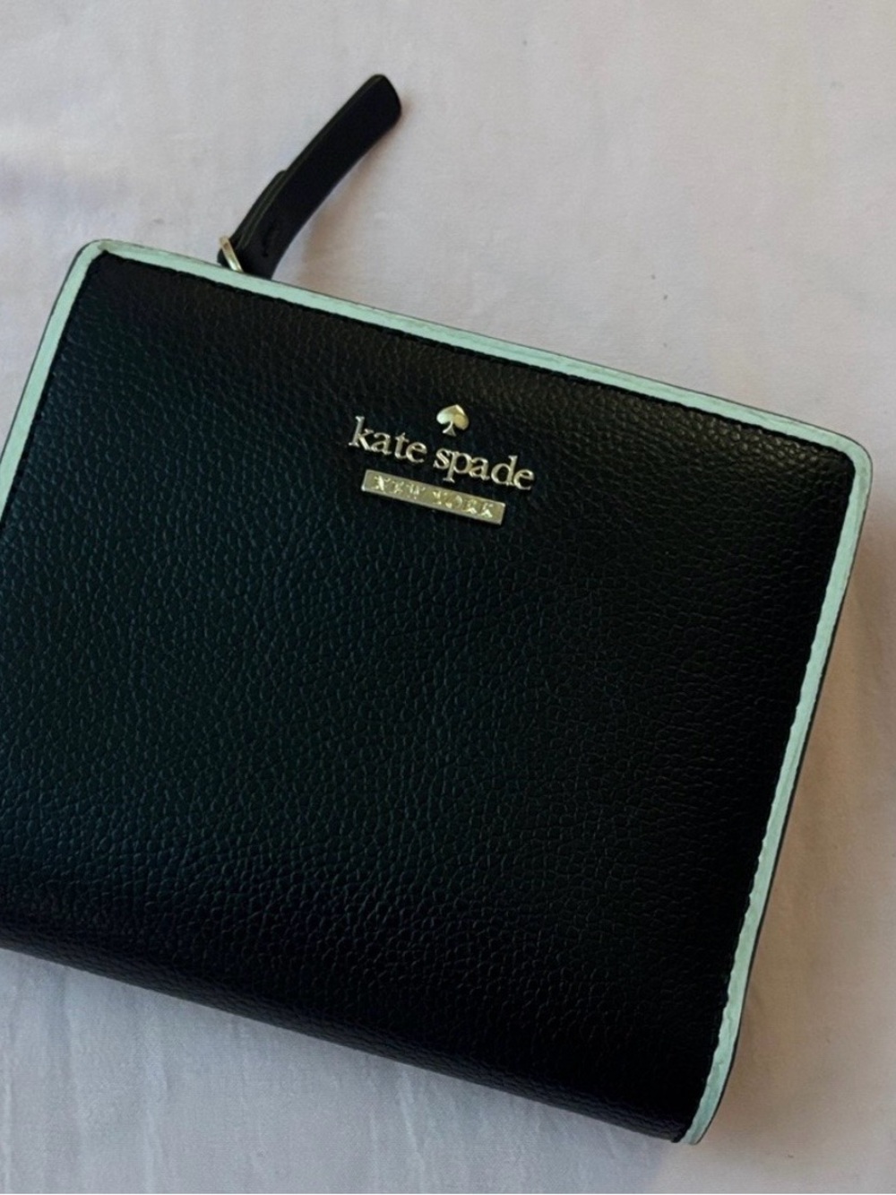 kate spade Black Leather Wallet with White Trim and Gold Logo